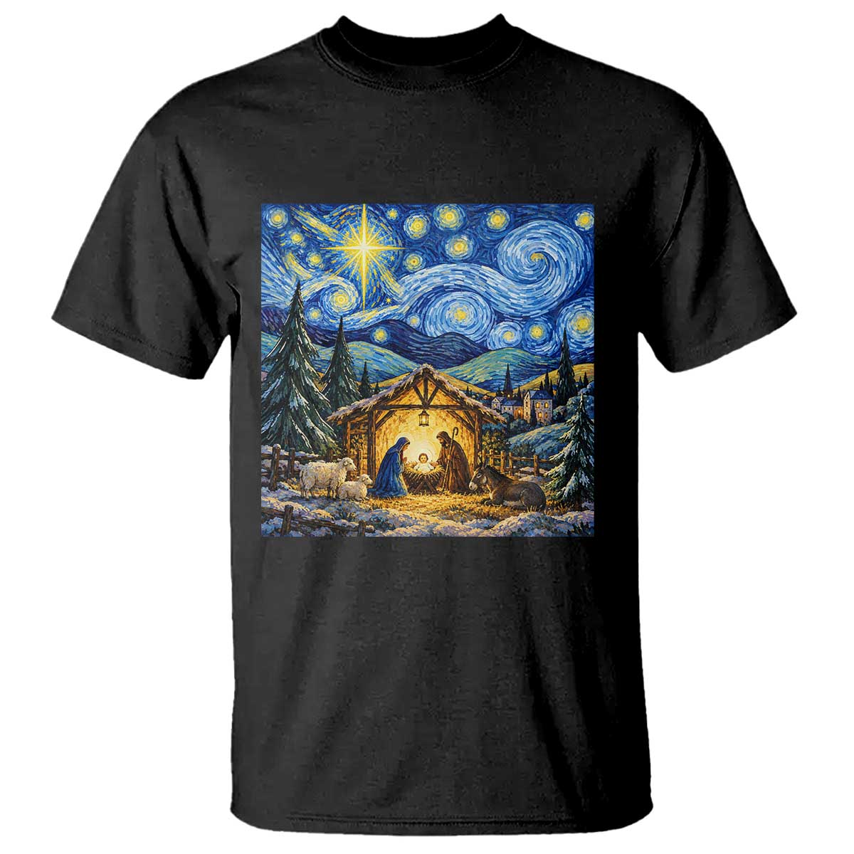 Christmas Nativity Scene Starry Night Catholic Christian Bethlehem Star T Shirt