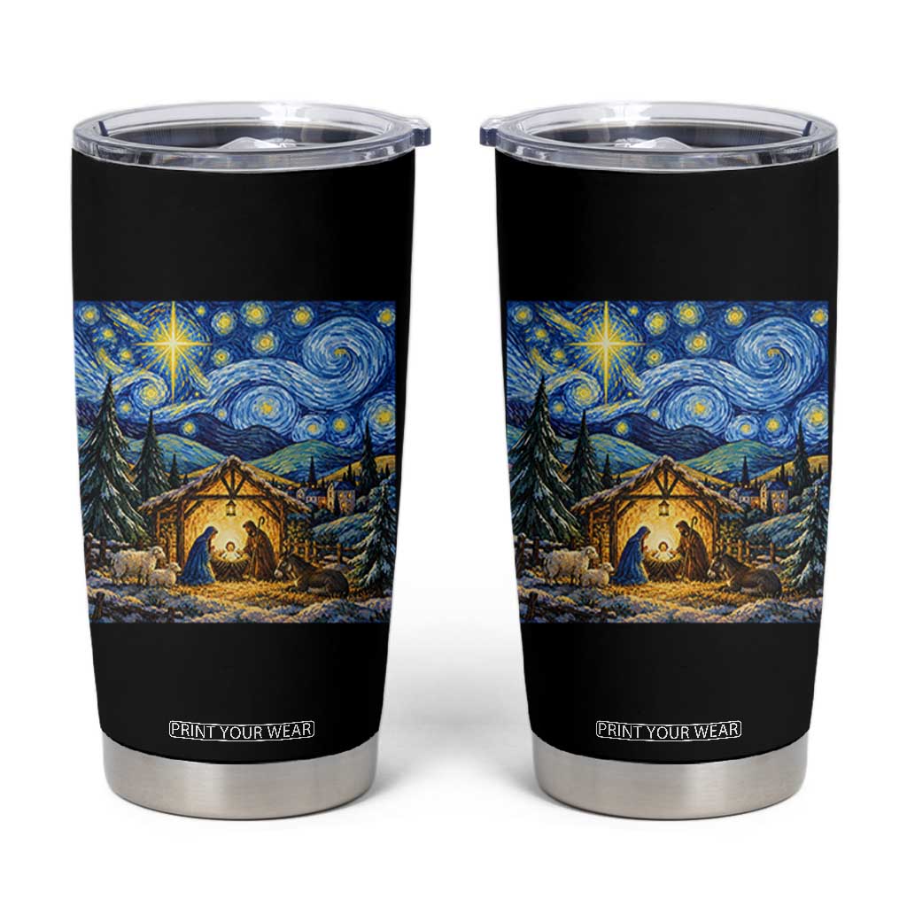 Christmas Nativity Scene Starry Night Catholic Christian Bethlehem Star Tumbler Cup