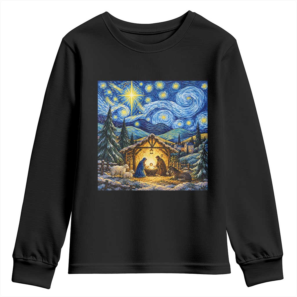 Christmas Nativity Scene Starry Night Catholic Christian Bethlehem Star Youth Sweatshirt