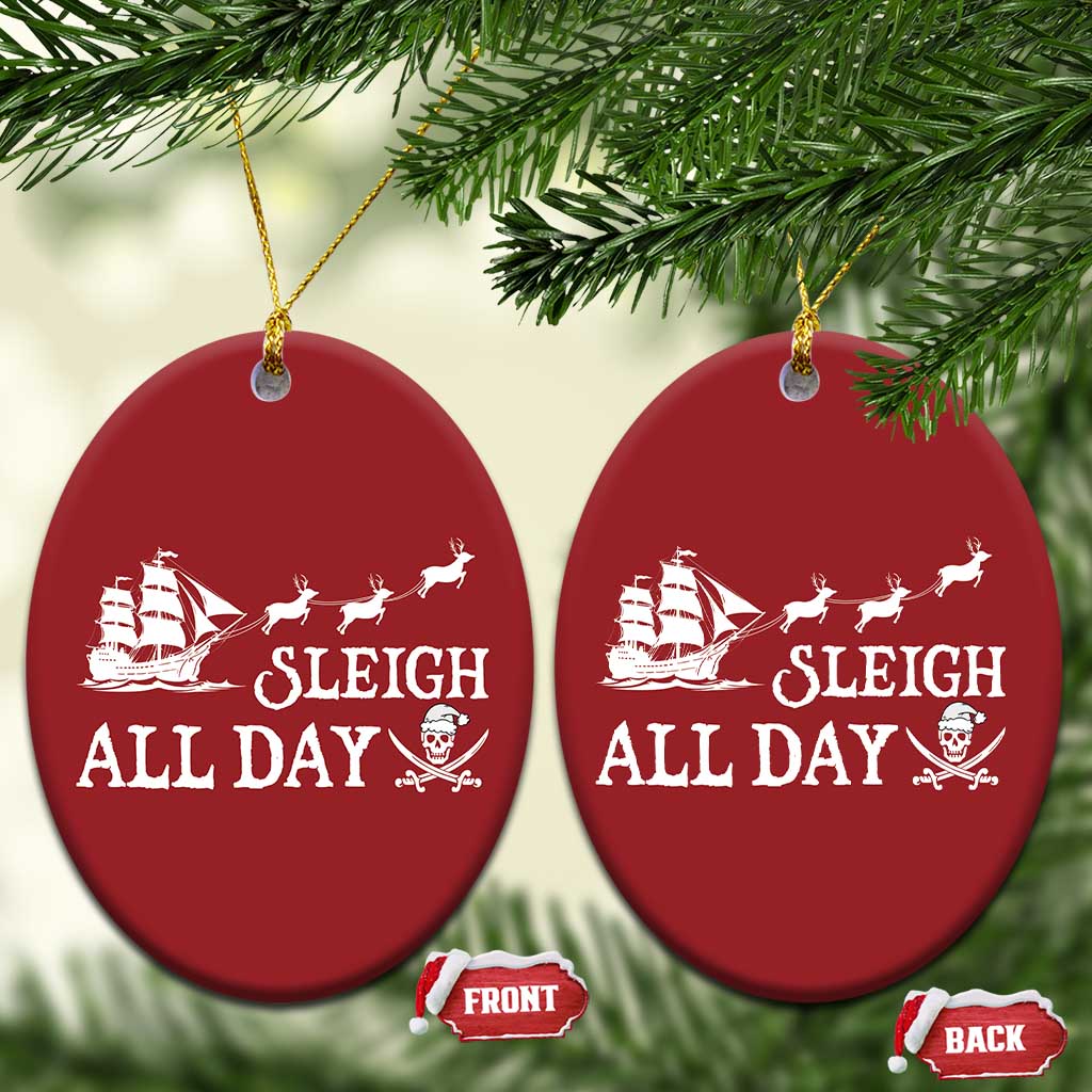 Funny Xmas Pirate Christmas Ornament Sleigh All Day Pirate Skull Ship TS11 Oval Red Print Your Wear