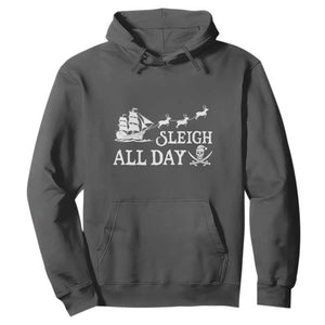 Funny Christmas Pirate Hoodie Sleigh All Day Pirate Skull Ship TS11 Dark Heather Print Your Wear