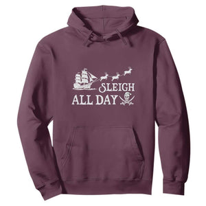 Funny Christmas Pirate Hoodie Sleigh All Day Pirate Skull Ship TS11 Maroon Print Your Wear