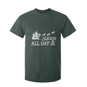Funny Christmas Pirate T Shirt For Kid Sleigh All Day Pirate Skull Ship TS11 Dark Forest Green Print Your Wear