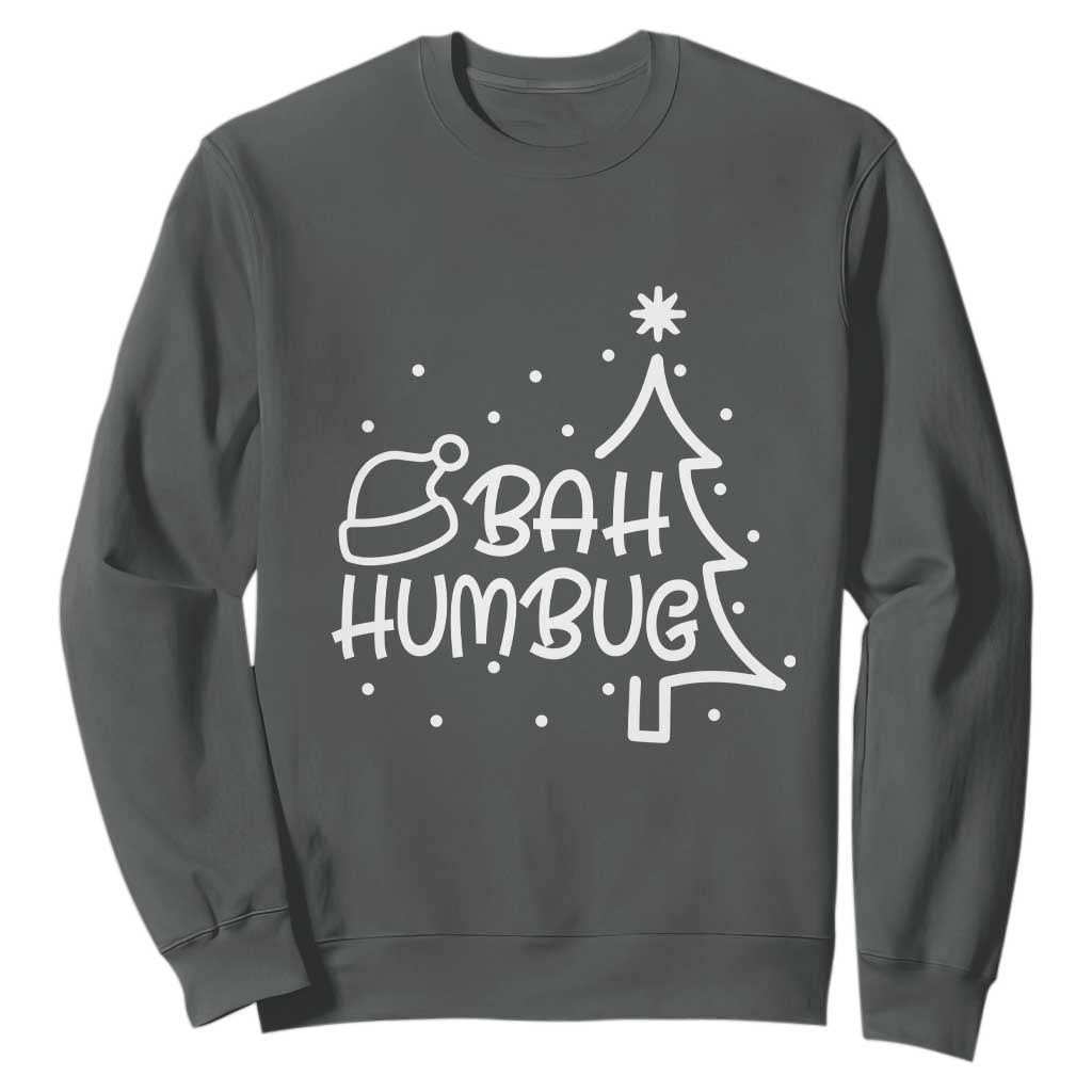 Funny Bah Humbug Christmas Sweatshirt Santa Hat Xmas Tree TS11 Dark Heather Print Your Wear