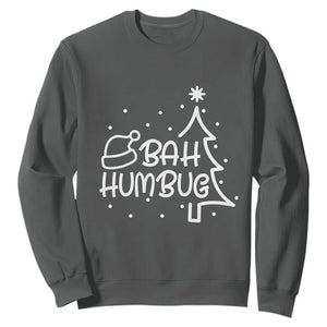 Funny Bah Humbug Christmas Sweatshirt Santa Hat Xmas Tree TS11 Dark Heather Print Your Wear