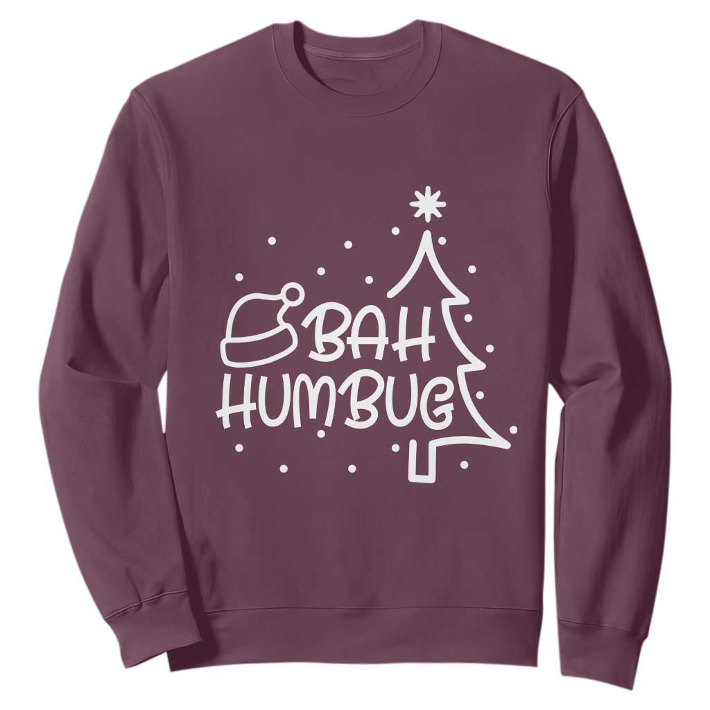 Funny Bah Humbug Christmas Sweatshirt Santa Hat Xmas Tree TS11 Maroon Print Your Wear