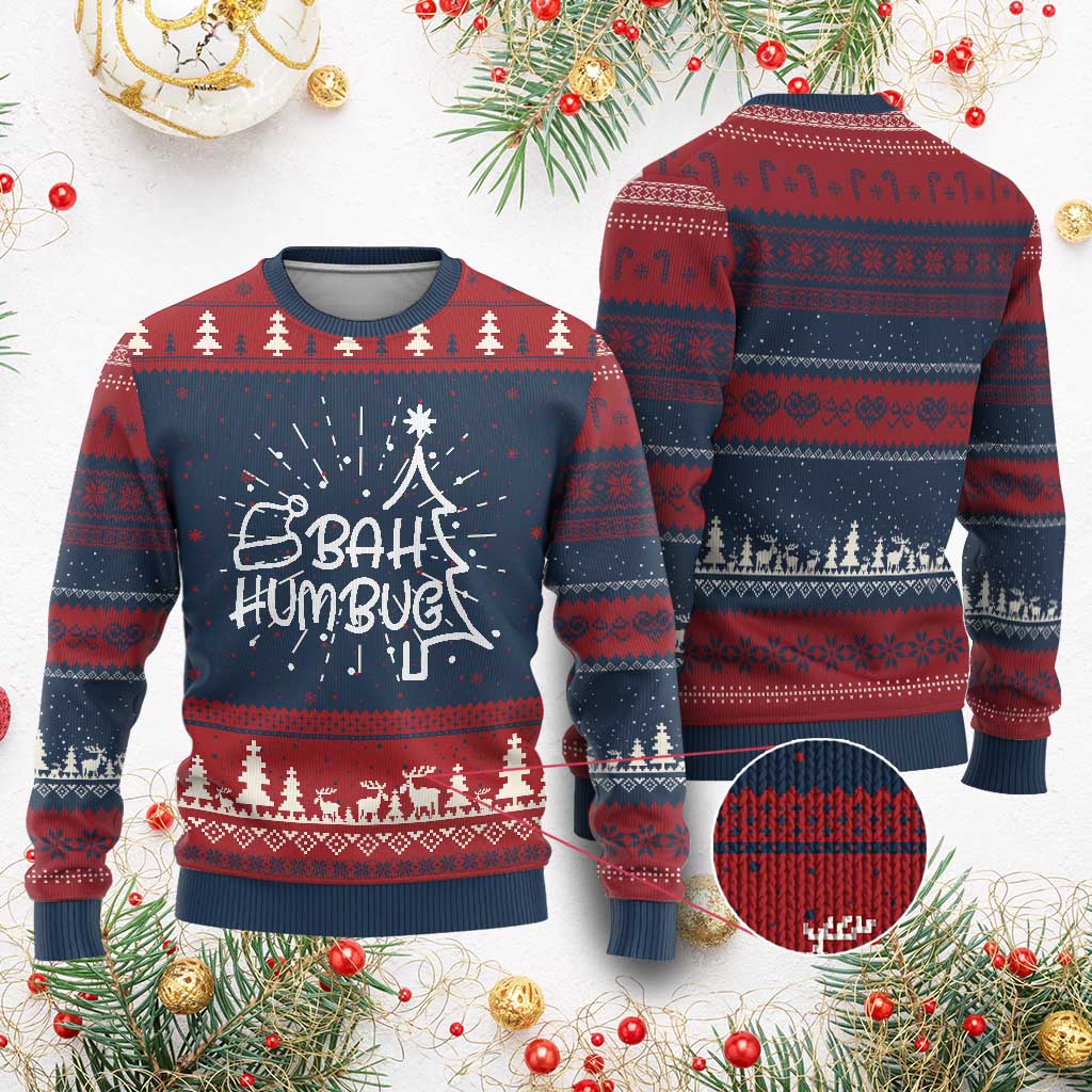 Funny Bah Humbug Xmas Ugly Christmas Sweater Santa Hat Xmas Tree TS11 Burgundy Print Your Wear