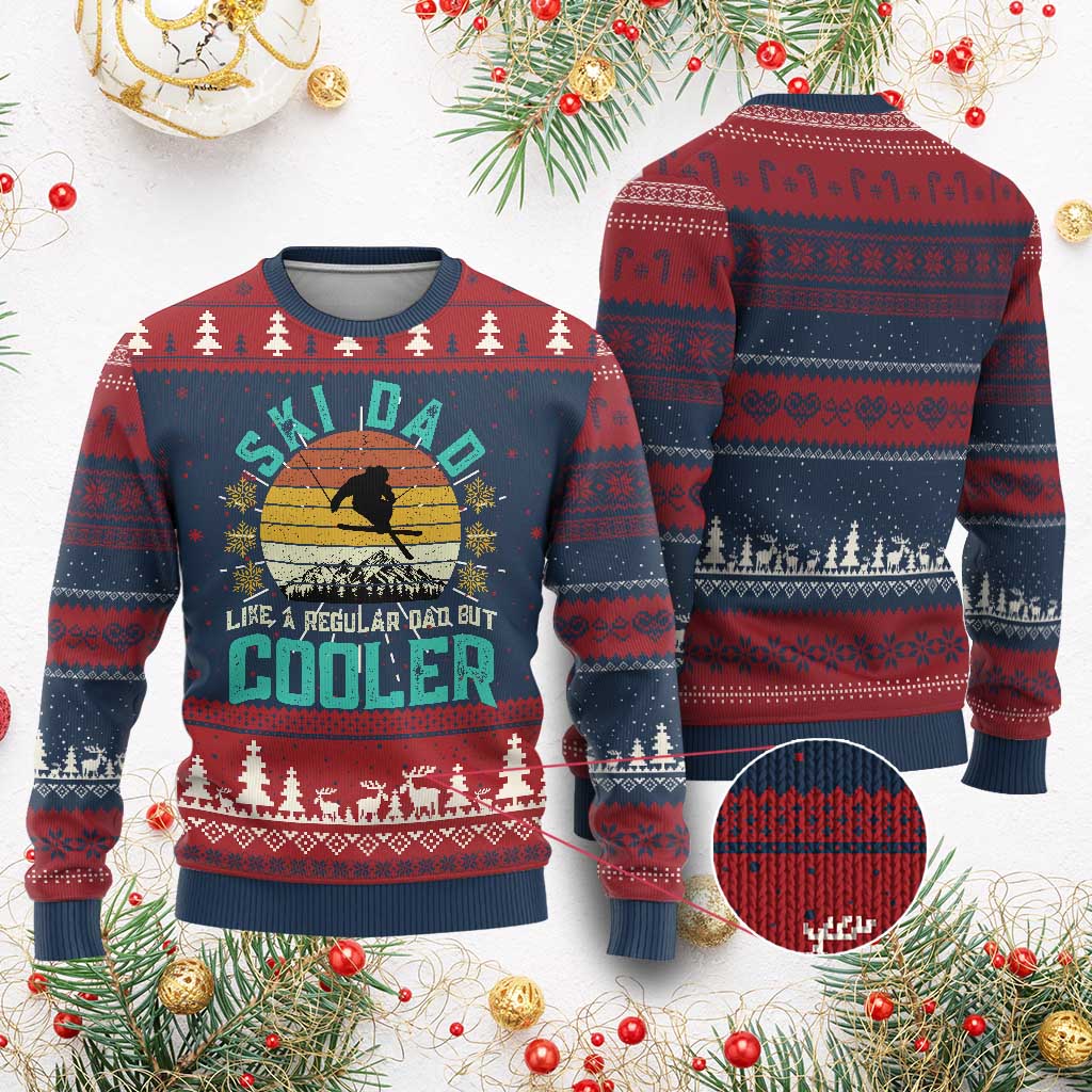 Funny Retro Skiing Father's Day Ugly Christmas Sweater Ski Dad Like A Normal Dad But Cooler TS11 Burgundy Print Your Wear