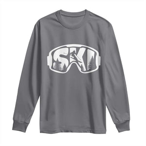 Funny Skiing Long Sleeve Shirt Ski Goggles Winter Sport Snow Mountain TS11 Charcoal Print Your Wear