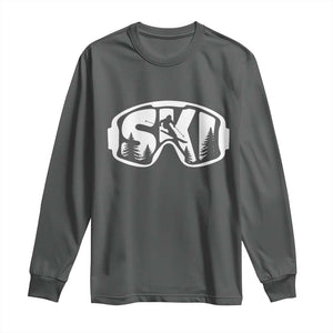 Funny Skiing Long Sleeve Shirt Ski Goggles Winter Sport Snow Mountain TS11 Dark Heather Print Your Wear