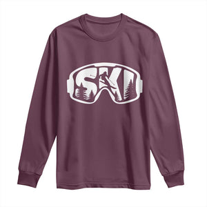 Funny Skiing Long Sleeve Shirt Ski Goggles Winter Sport Snow Mountain TS11 Maroon Print Your Wear