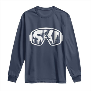 Funny Skiing Long Sleeve Shirt Ski Goggles Winter Sport Snow Mountain TS11 Navy Print Your Wear