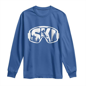 Funny Skiing Long Sleeve Shirt Ski Goggles Winter Sport Snow Mountain TS11 Royal Blue Print Your Wear