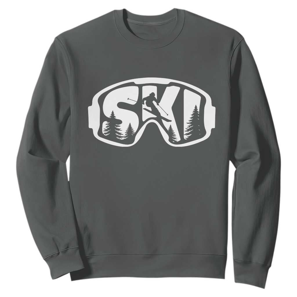 Funny Skiing Sweatshirt Ski Goggles Winter Sport Snow Mountain TS11 Dark Heather Print Your Wear