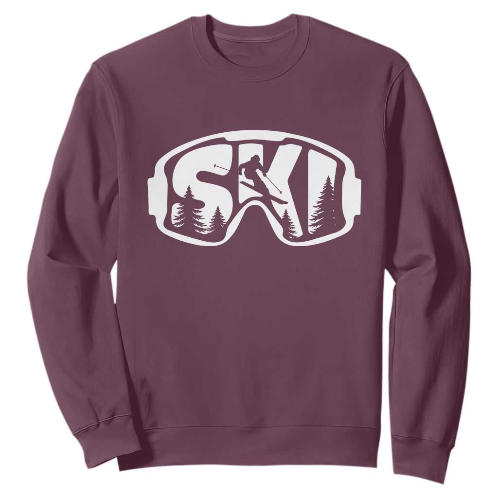 Funny Skiing Sweatshirt Ski Goggles Winter Sport Snow Mountain TS11 Maroon Print Your Wear