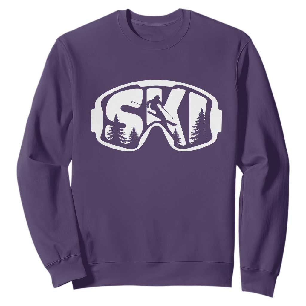 Funny Skiing Sweatshirt Ski Goggles Winter Sport Snow Mountain TS11 Purple Print Your Wear