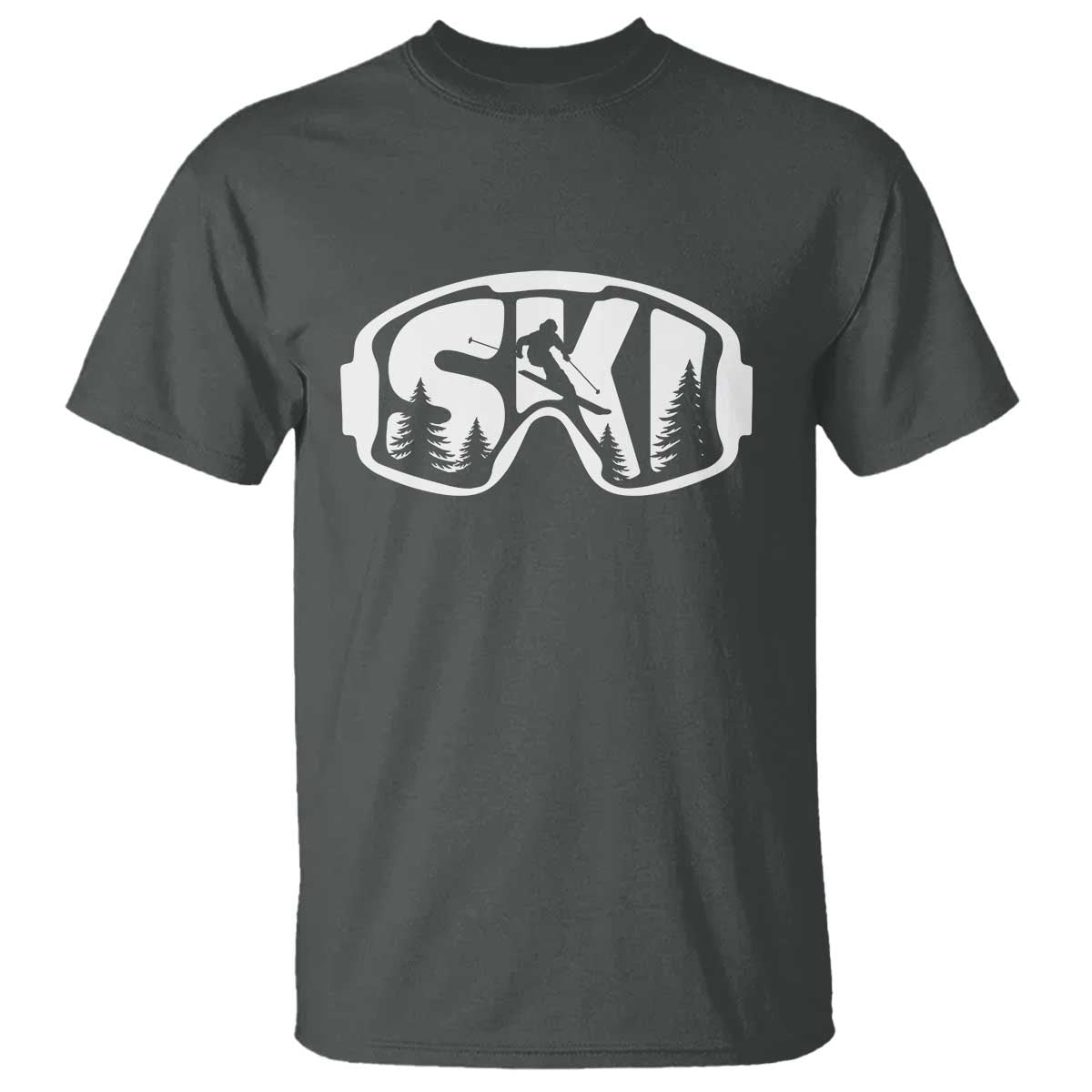 Funny Skiing T Shirt Ski Goggles Winter Sport Snow Mountain TS11 Dark Heather Print Your Wear