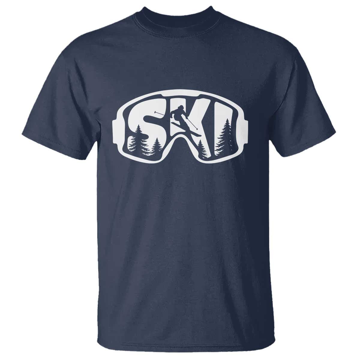 Funny Skiing T Shirt Ski Goggles Winter Sport Snow Mountain TS11 Navy Print Your Wear