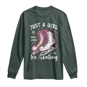 Figure Ice Skater Long Sleeve Shirt Just A Girl Who Loves Ice Skating TS11 Dark Forest Green Print Your Wear