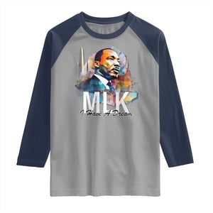 MLK I Have A Dream Raglan Shirt Martin Luther King Portrait Black History Month TS11 Sport Gray Navy Print Your Wear