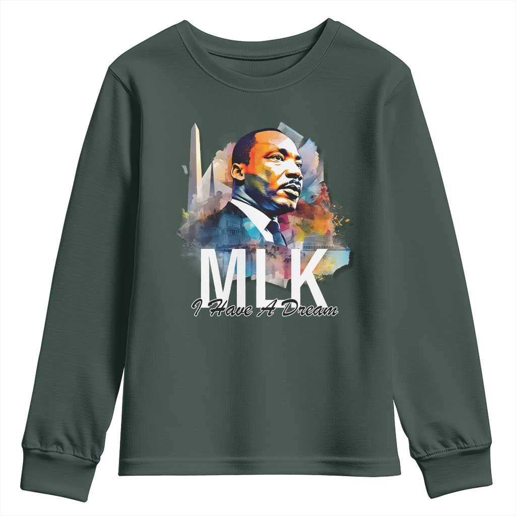 MLK I Have A Dream Youth Sweatshirt Martin Luther King Portrait Black History Month TS11 Dark Forest Green Print Your Wear