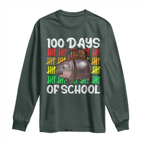 Funny Moo Deng 100 Days Of School Long Sleeve Shirt TS11 Dark Forest Green Print Your Wear