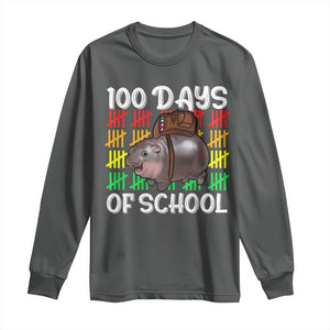 Funny Moo Deng 100 Days Of School Long Sleeve Shirt TS11 Dark Heather Print Your Wear