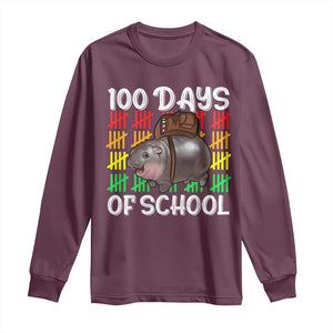 Funny Moo Deng 100 Days Of School Long Sleeve Shirt TS11 Maroon Print Your Wear