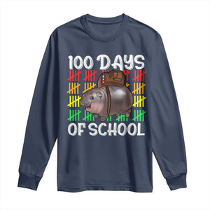 Funny Moo Deng 100 Days Of School Long Sleeve Shirt TS11 Navy Print Your Wear