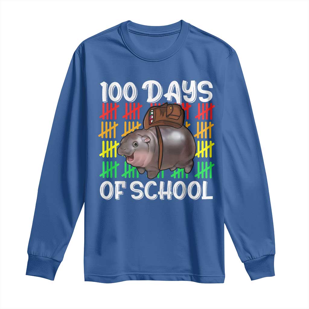 Funny Moo Deng 100 Days Of School Long Sleeve Shirt TS11 Royal Blue Print Your Wear
