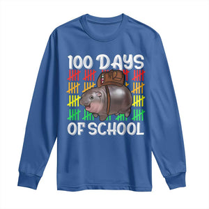 Funny Moo Deng 100 Days Of School Long Sleeve Shirt TS11 Royal Blue Print Your Wear