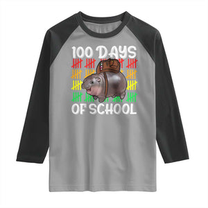 Funny Moo Deng 100 Days Of School Raglan Shirt TS11 Sport Gray Black Print Your Wear