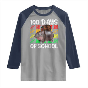 Funny Moo Deng 100 Days Of School Raglan Shirt TS11 Sport Gray Navy Print Your Wear