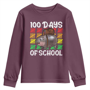 Funny Moo Deng 100 Days Of School Youth Sweatshirt TS11 Maroon Print Your Wear