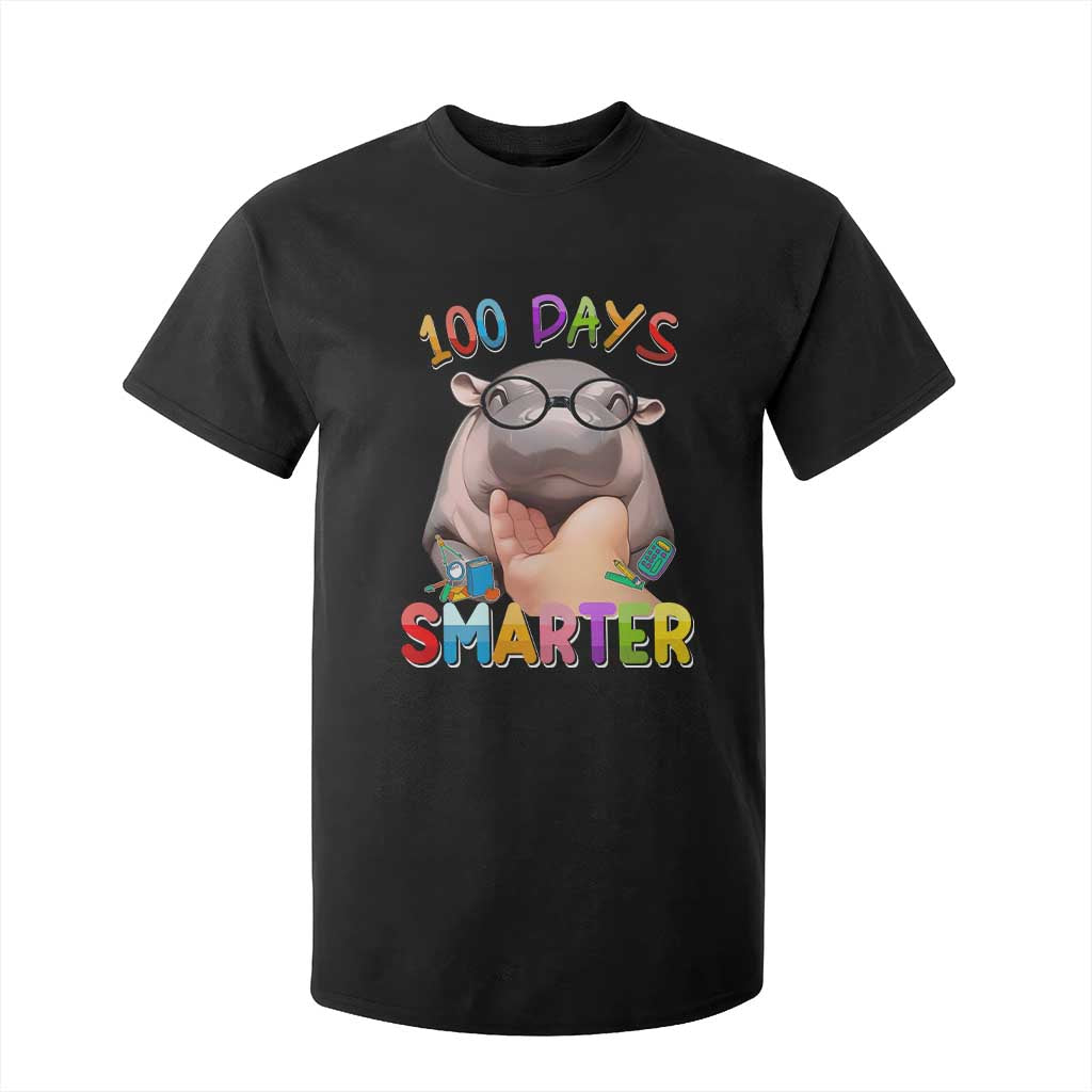 Funny Moo Deng 100 Days Smarter T Shirt For Kid Teachers Students 100th Day Of School TS11 Black Print Your Wear