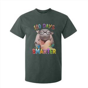 Funny Moo Deng 100 Days Smarter T Shirt For Kid Teachers Students 100th Day Of School TS11 Dark Forest Green Print Your Wear