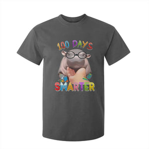 Funny Moo Deng 100 Days Smarter T Shirt For Kid Teachers Students 100th Day Of School TS11 Dark Heather Print Your Wear