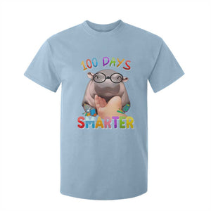 Funny Moo Deng 100 Days Smarter T Shirt For Kid Teachers Students 100th Day Of School TS11 Light Blue Print Your Wear