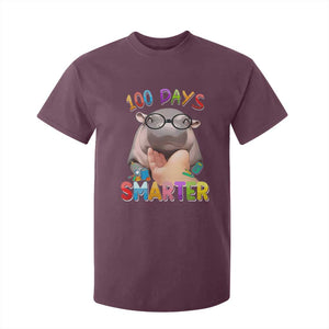 Funny Moo Deng 100 Days Smarter T Shirt For Kid Teachers Students 100th Day Of School TS11 Maroon Print Your Wear