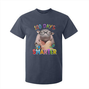 Funny Moo Deng 100 Days Smarter T Shirt For Kid Teachers Students 100th Day Of School TS11 Navy Print Your Wear