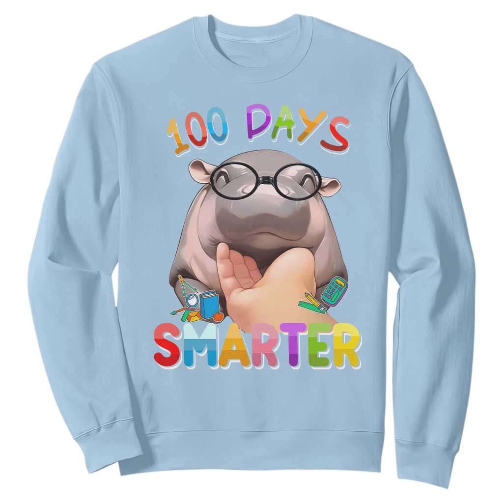 Funny Moo Deng 100 Days Smarter Sweatshirt Teachers Students 100th Day Of School TS11 Light Blue Print Your Wear