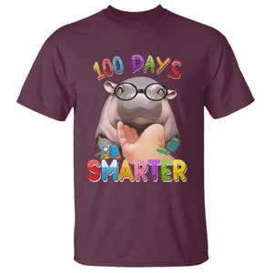 Funny Moo Deng 100 Days Smarter T Shirt Teachers Students 100th Day Of School TS11 Maroon Print Your Wear