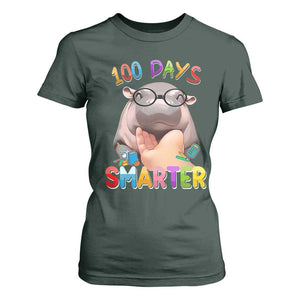 Funny Moo Deng 100 Days Smarter T Shirt For Women Teachers Students 100th Day Of School TS11 Dark Forest Green Print Your Wear