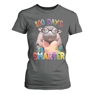 Funny Moo Deng 100 Days Smarter T Shirt For Women Teachers Students 100th Day Of School TS11 Dark Heather Print Your Wear