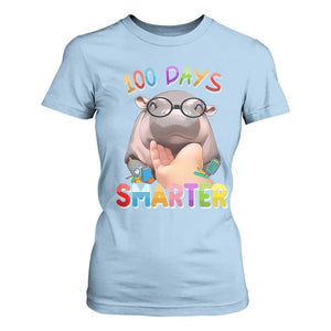 Funny Moo Deng 100 Days Smarter T Shirt For Women Teachers Students 100th Day Of School TS11 Light Blue Print Your Wear