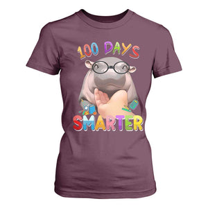 Funny Moo Deng 100 Days Smarter T Shirt For Women Teachers Students 100th Day Of School TS11 Maroon Print Your Wear