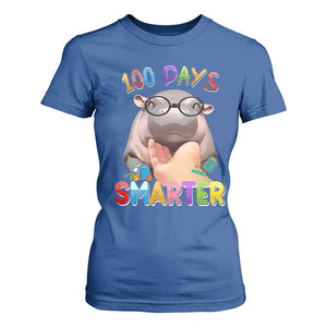 Funny Moo Deng 100 Days Smarter T Shirt For Women Teachers Students 100th Day Of School TS11 Royal Blue Print Your Wear