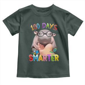 Funny Moo Deng 100 Days Smarter Toddler T Shirt Teachers Students 100th Day Of School TS11 Dark Forest Green Print Your Wear