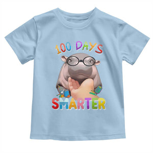 Funny Moo Deng 100 Days Smarter Toddler T Shirt Teachers Students 100th Day Of School TS11 Light Blue Print Your Wear