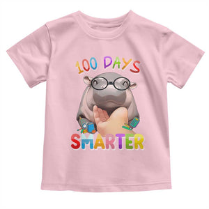 Funny Moo Deng 100 Days Smarter Toddler T Shirt Teachers Students 100th Day Of School TS11 Light Pink Print Your Wear